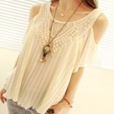 Blusa chiffon lace - ombro cortado